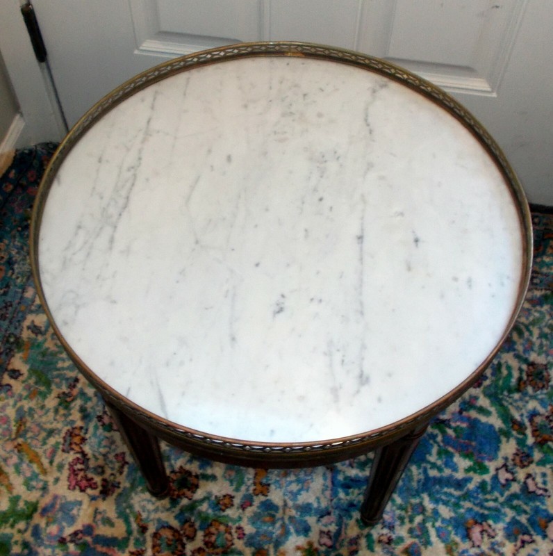 MARBLE TOP Accent Side Tea TABLE French LOUIS XVl style DANBY Brass Gallery gallery