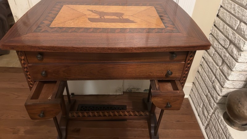 Antique Original Mahogany Wood Inlay End Table. gallery