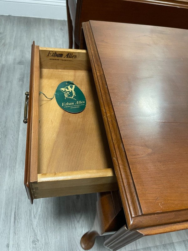 Pair Ethan Allen Solid Cherry Queen Anne Style Drop Leaf Side Table With Drawer gallery