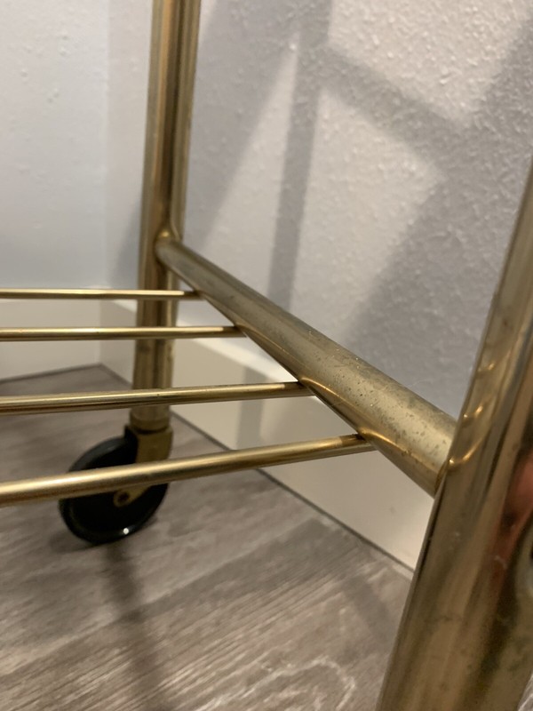 Mid Century Modern Hollywood Regency Bar Cart 2 Tier Shelf Gold Toned on Wheels gallery