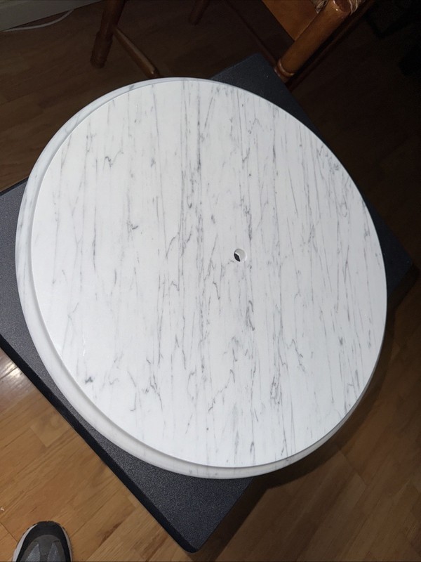 Vintage Solid Replacement 18” Marble Table Top (Italy) White & Gray Veining gallery