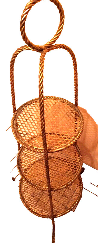 VTG RARE FLORENTINE GOLD GILT METAL TWIST ROPE DIAMOND DESIGN 3TIERS SHELF STAND gallery