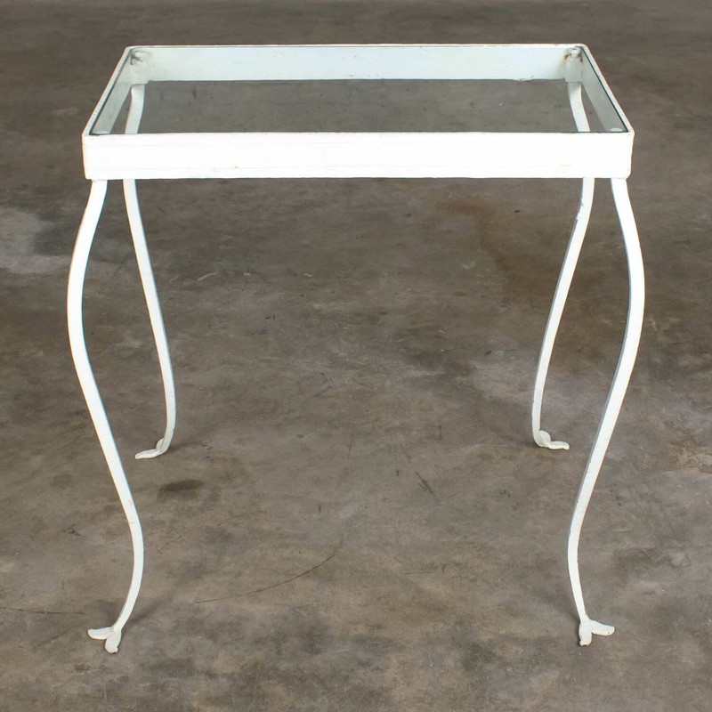 Vintage Hand Wrought Iron Rectangle Glass Top Side Table