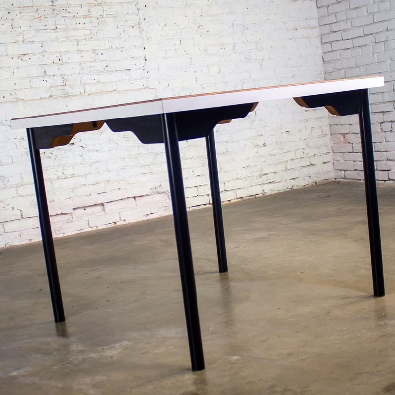 MCM to Modern Square Dining Table w/Black Steel Tube Frame & White Laminate Top gallery