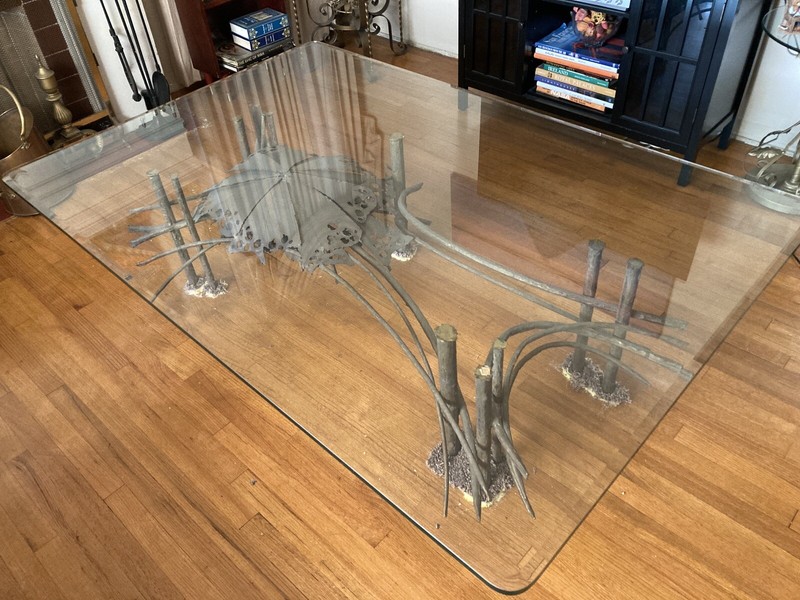 VTG Silas Seandel Syle Brutalist Wrought Iron Lilly Lotus Large Table Base Glass