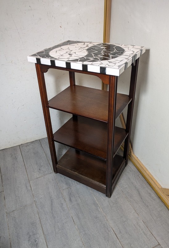 Vintage Bombay Company Yin Yang Mosaic Tile Top Table Shelf Plant Stand Asian gallery
