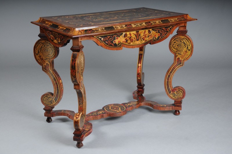 20th Century Baroque Style Italian Inlaid Console Side Table, Antique