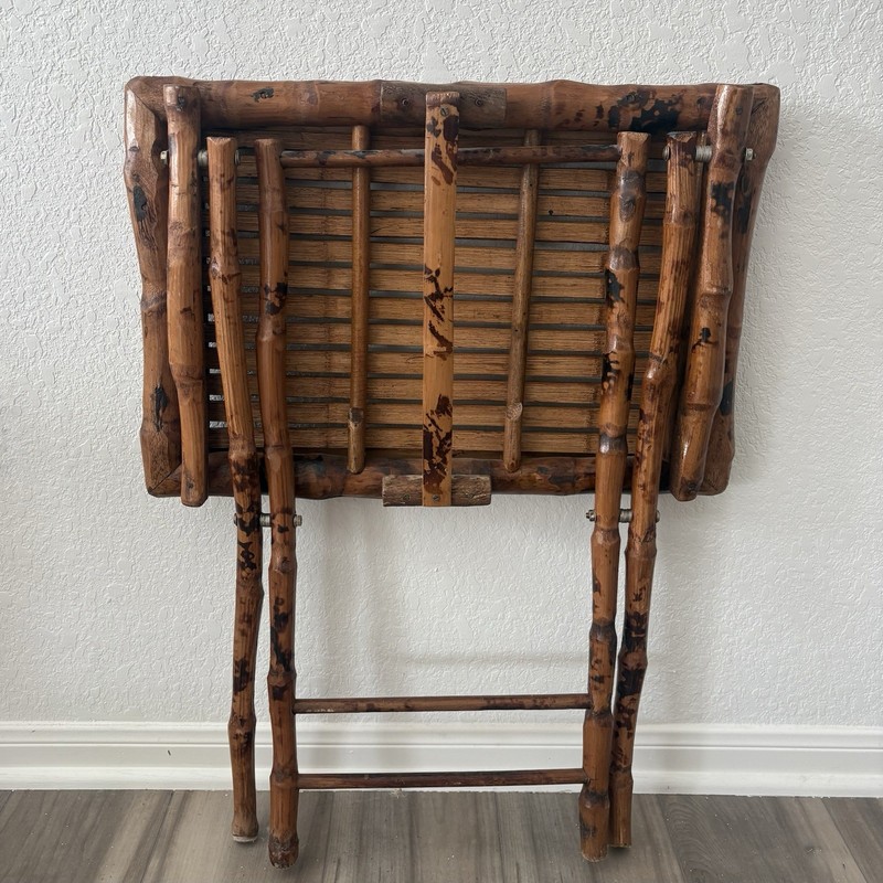 Vintage Tortoise Shell Burnt Bamboo Folding Table: Mid-Century Accent Table gallery