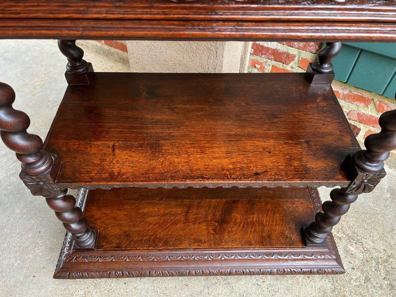 Antique English Server Console Table Jacobean Carved Oak Barley Twist c1900 gallery