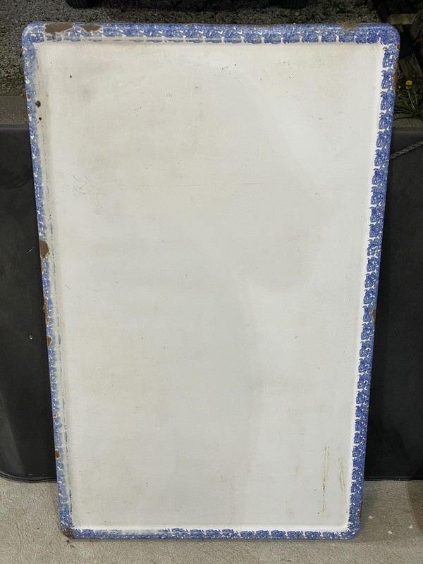 Vtg Antique PORCELAIN ENAMEL TABLE TOP 25×40″ Counter Farm House Hoosier Blue