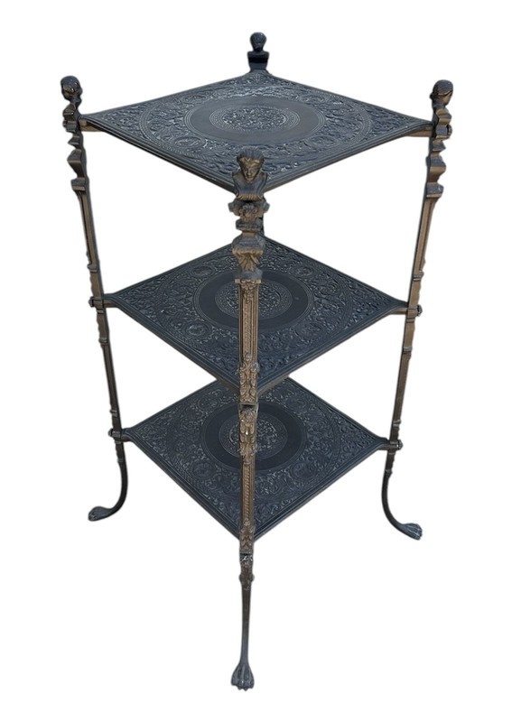 VTG Ornate French Victorian Style Figural Metal Accent Table Plant Stand 3 Tier