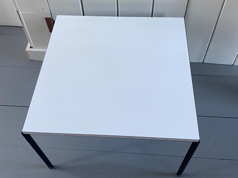 Vintage MCM Knoll T-Bar End Table 24" square 16" tall Metal Laminate Black White gallery
