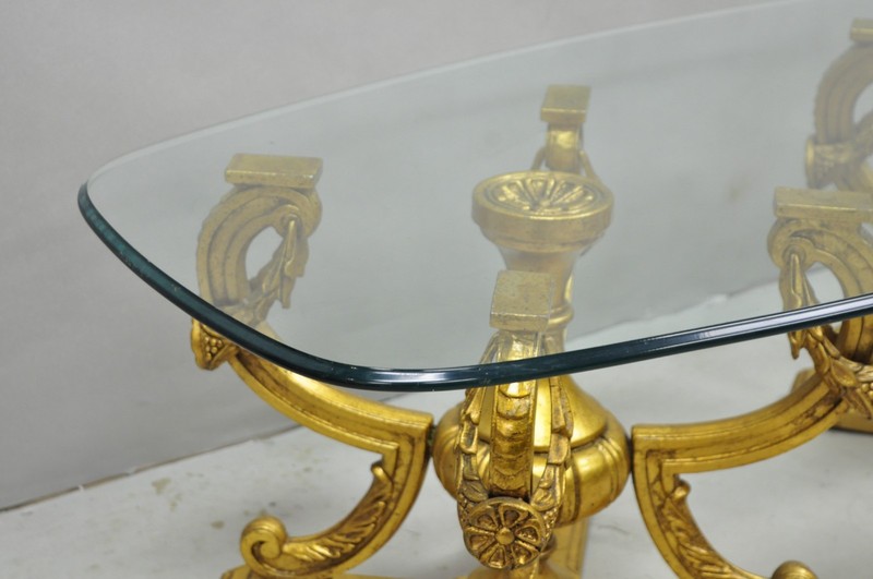 Vintage Italian Hollywood Regency Gold Gilt Metal Double Pedestal Coffee Table gallery