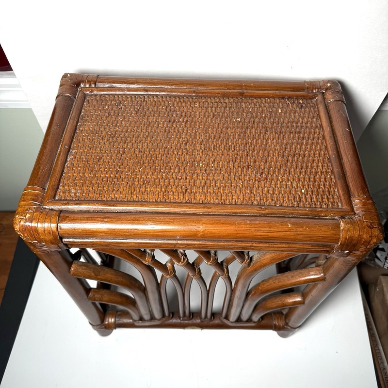 Boca Rattan Bentwood Palm Side Table Or Bench 1970’s Regency Beach 17.5” Tall gallery