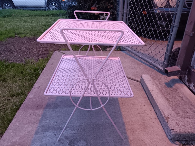 Art Deco 2-Tier Metal Garden Table Stands 23" Indoor / Outdoor Antique Lite Pink gallery