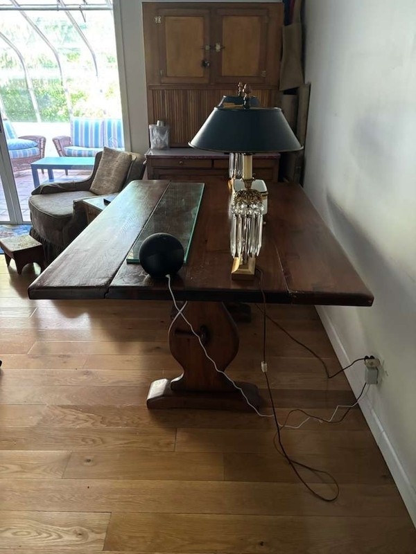 Vintage Rustic Wooden Trestle Table - Farmhouse Style Dining or Work Table gallery