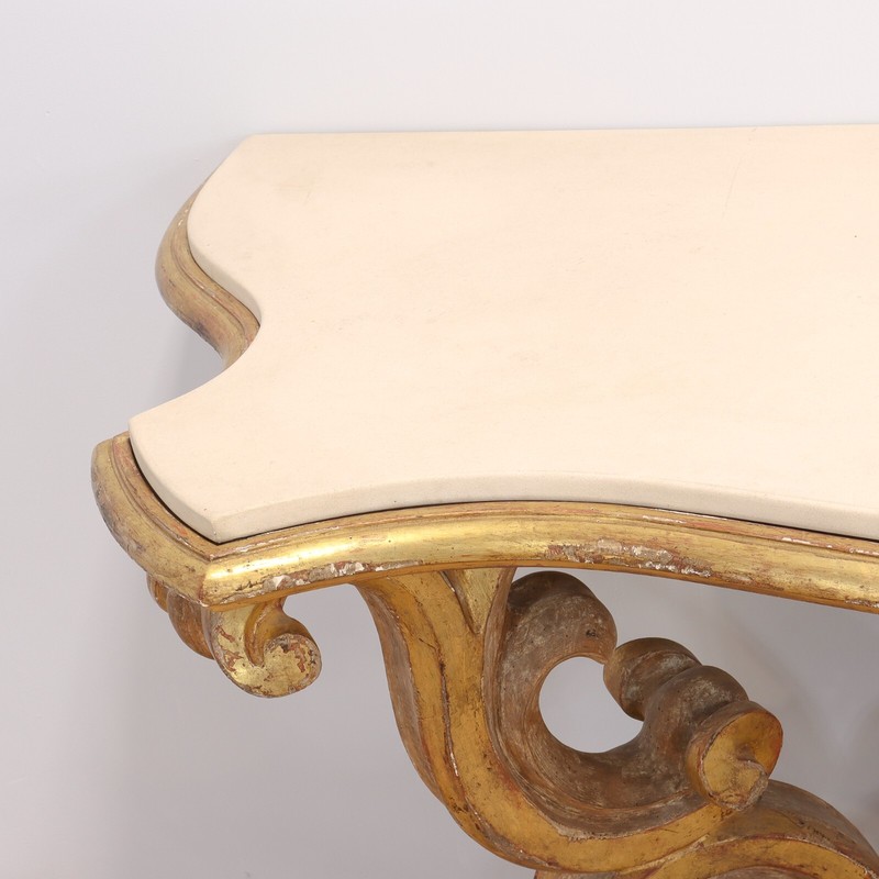 Gessoed & Gilt Rococo / Louis XV Style Demilune Console Table with Limestone gallery