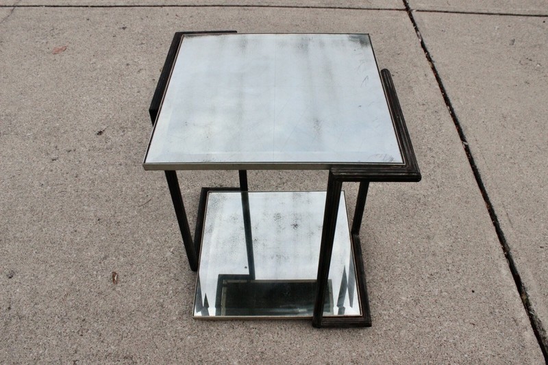 Vintage MCM Mercury Antique Glass Mirrored Table Stand Hollywood Regency