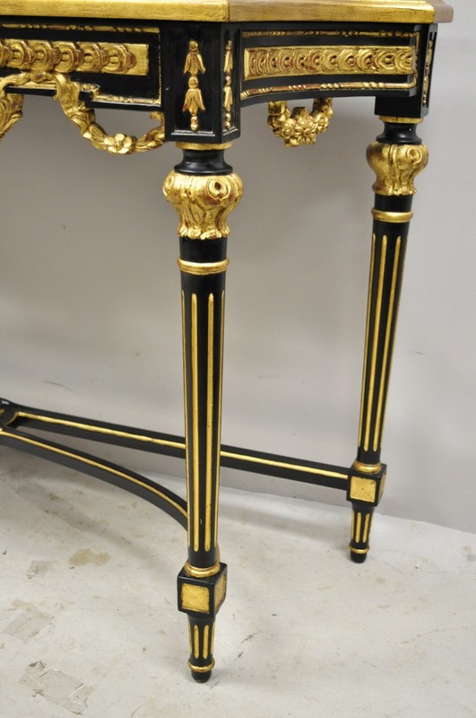 Labarge French Louis XVI Italian Black Lacquer Gold Gilt Jansen Console Table gallery
