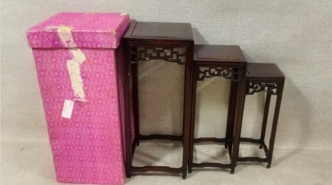 3 Vintage Nested Wooden Display Stands with Box