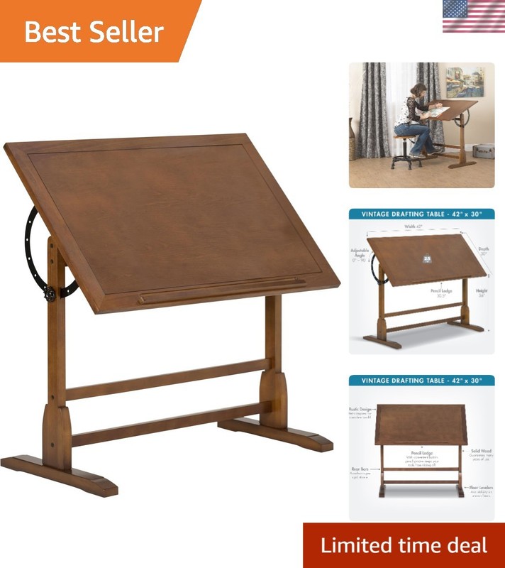 Adjustable Vintage Drafting Table – Elegant Rustic Finish, 42″ x 30″ Work Area