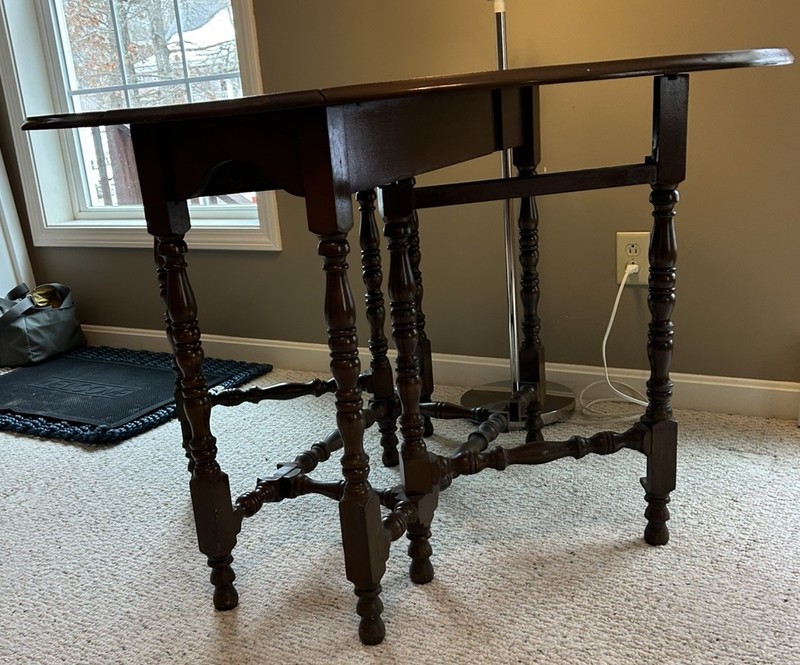 Antique English Oak Double Drop Leaf Gateleg Table W/Bobbin Legs - 48” Long gallery