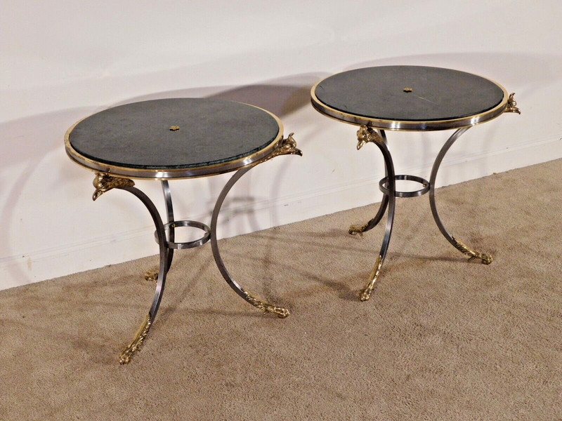 PR #2 Directoire Gueridon Brass & Steel Eagle Head Claw Foot Marble Top Tables gallery