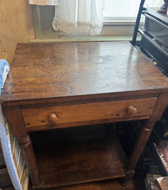 Antique Wood Side Table Rectangular Brown 30x18x21in Drawer Shelf Used