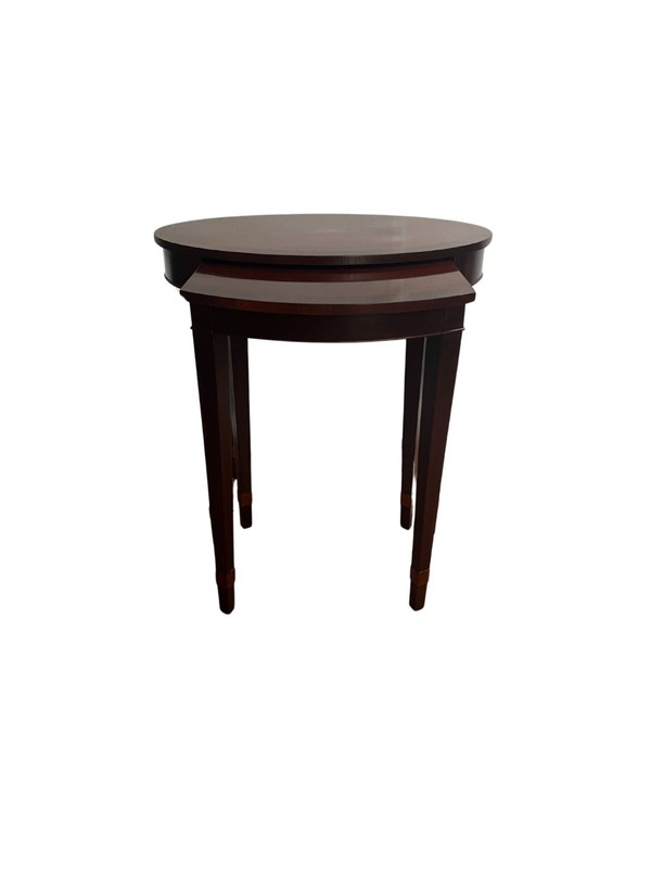 Antique Stained Burl Wood Oval Nesting Tables by Baker Furniture