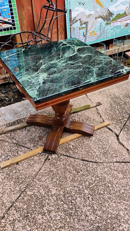 Antique Italian Marble Side Table 23 5/8 Sq. By 21 1/2 tall 3/4 thick.