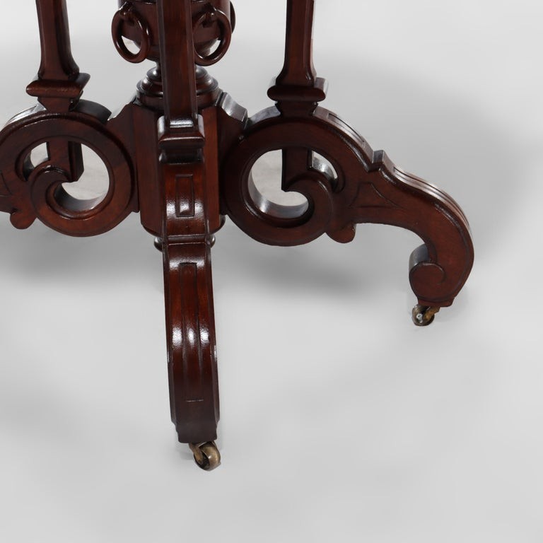 Antique Renaissance Revival Carved Walnut, Rosewood & Marble Parlor Table C1890 gallery