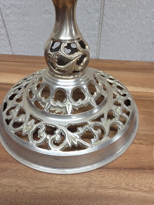 Vintage Reticulated Brass Filigree Table Base Hollywood Regency MCM 17 3/8 " gallery