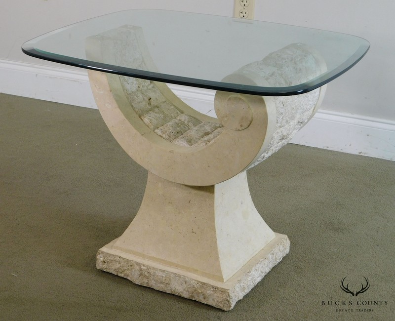 Postmodern Tessellated Marble Glass Top Side Table gallery