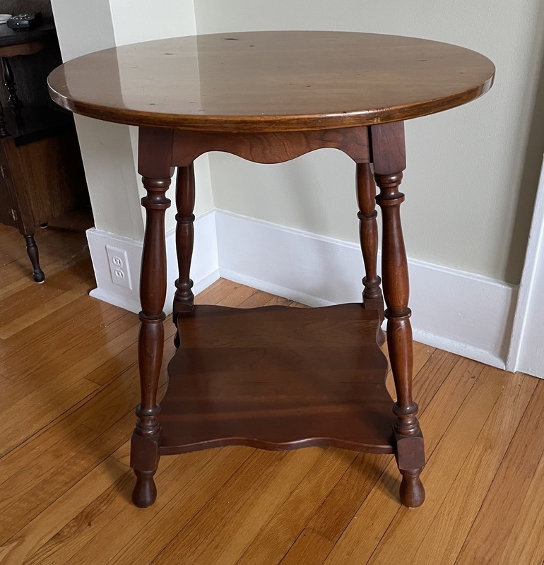 Vintage Harden Solid Cherry Round End Table with Lower Shelf