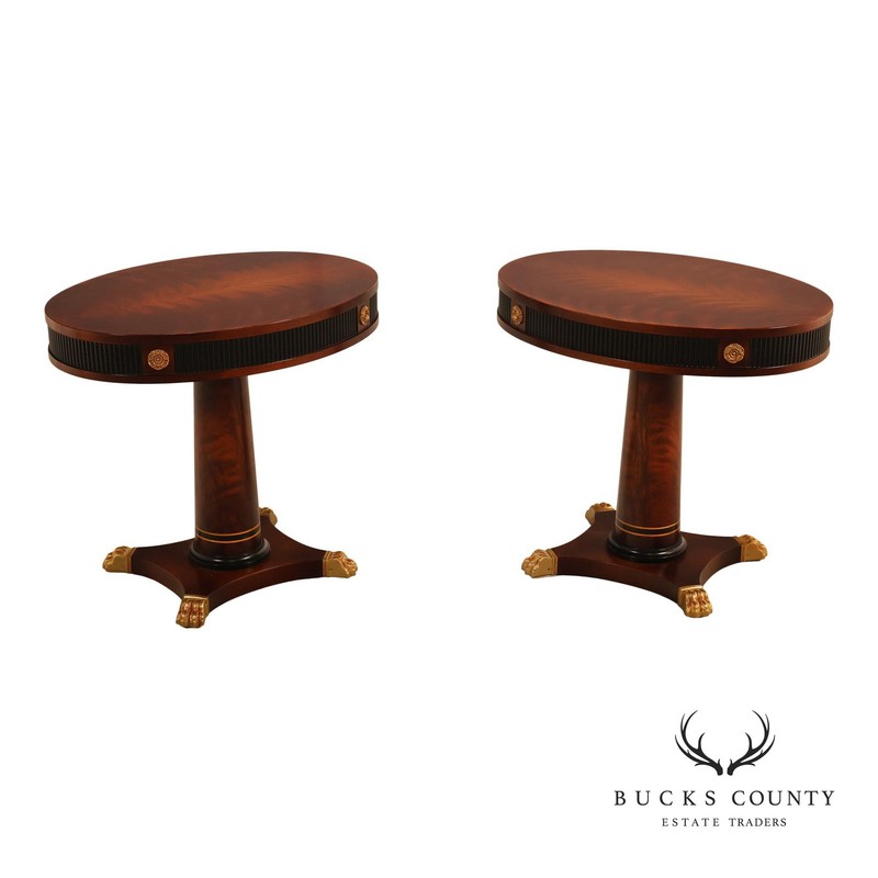 Mariner Neoclassical Style Pair Of Oval Mahogany Pedestal Tables