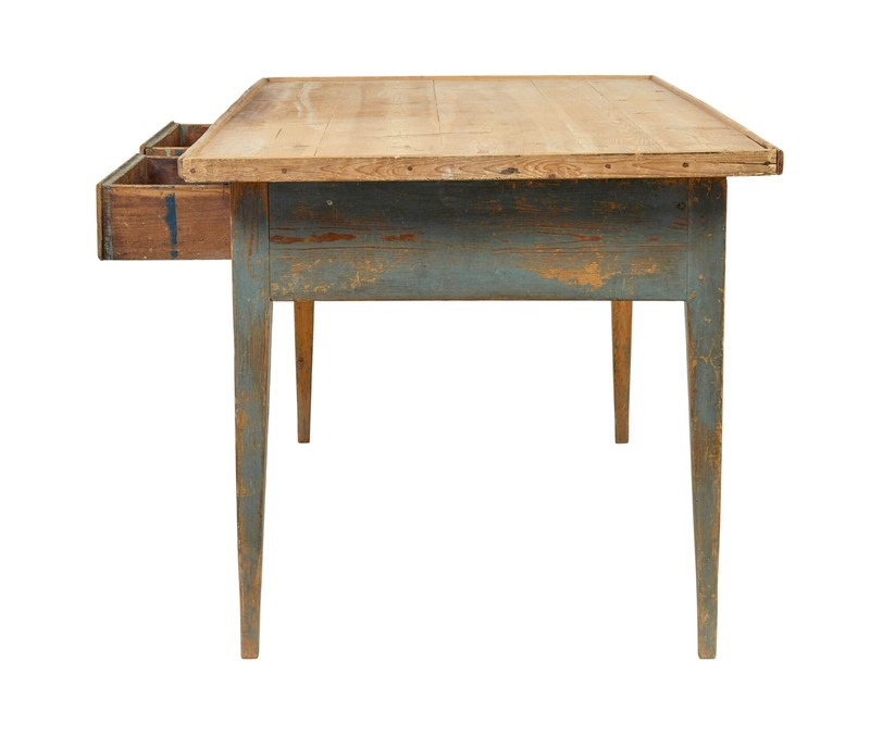 MID 19TH CENTURY ORIGINAL PAINT SWEDISH PINE BAKERS TABLE gallery