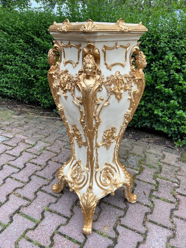 Pedestal Italian Baroque Cream Gold Display Column Vintage Decor Single Piece