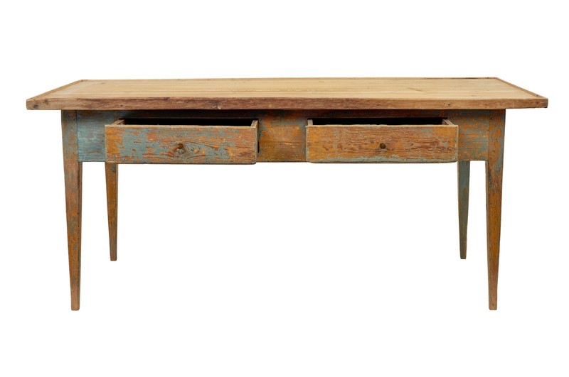 MID 19TH CENTURY ORIGINAL PAINT SWEDISH PINE BAKERS TABLE gallery