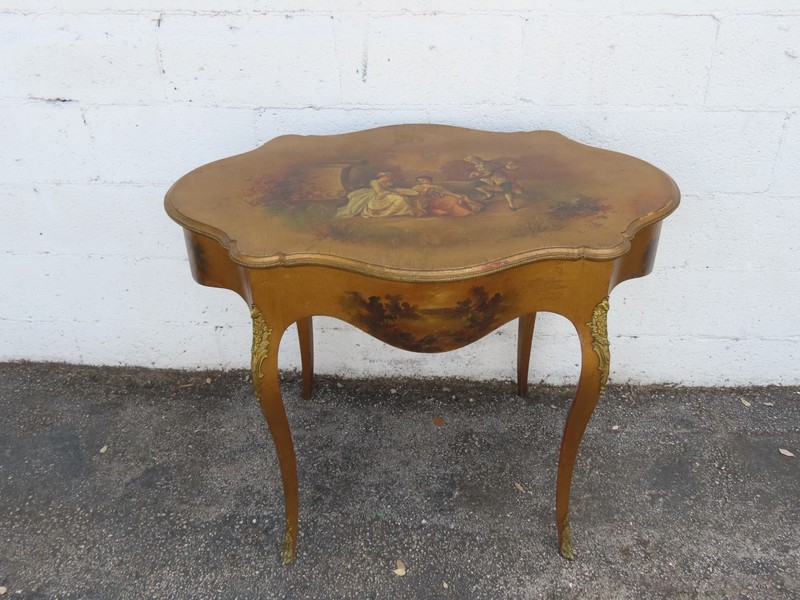 Late 1800s French Hand Painted Large Center Table 6244 gallery