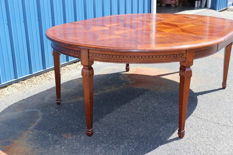 Fine Quality Italian Provincial Paquetry Walnut Dining Table W Leaf gallery