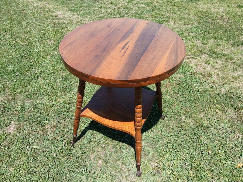 VTG Antique Wooden Two-Tier Side Table W Turned Legs & Glass Ball Claw Feet gallery