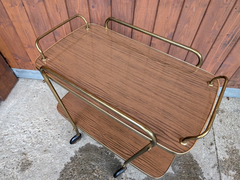 Serving Cart Tea Cart Walnut 60s Table Side Table Brass Mid Century 2 gallery