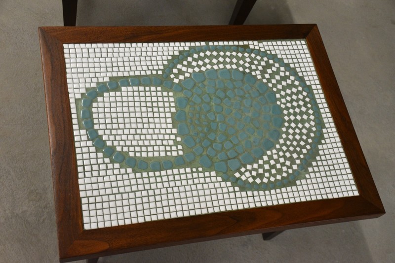 Walnut & Tile MCM End Tables- a Pair gallery