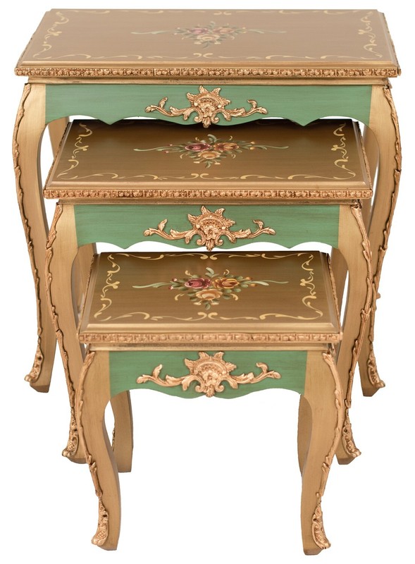 Handcrafted Three-Piece Table Macau M032/ 64X39X62.5 Cm Green Antique gallery