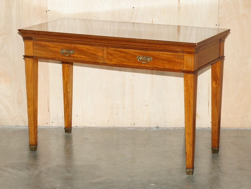 FULLY RESTORED HOWARD & SON'S FLAMED MAHOGANY MARBLE INSET CONSOLE TABLE DESK gallery