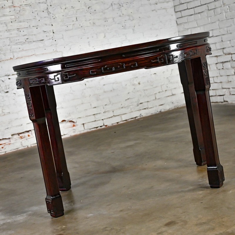 Chinoiserie Dining Table Rosewood & Mother of Pearl Round to Oval with 2 Leaves gallery