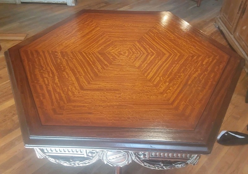 Antique Victorian Carved Octagon Parlor/Library Table With Made To Fit Glass Top gallery