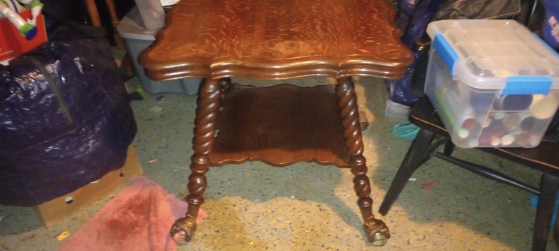 Antique Quartersawn Oak Parlor Table with Huge Glass Ball Eagle Clawfoot Feet