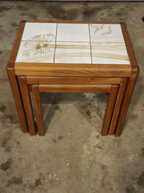 MCM Danish Nesting Tables Mobelfabrikken Toften Teak Tile Top 20″x14″ Height 18″