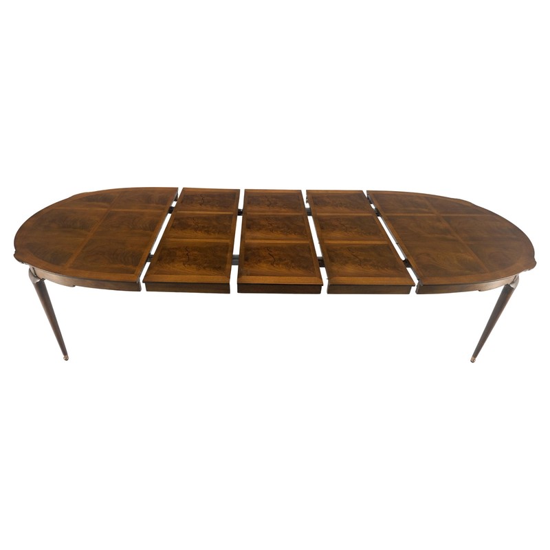 Banded Burl Flame Walnut Oval Three Leaves Dining Conference Table MINT!